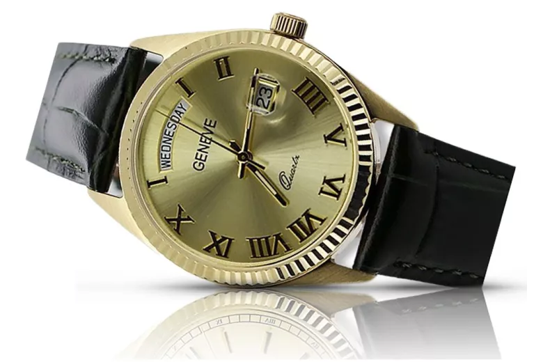 Gelbe 14-Karat-Gold-Herren-Damen-Geneve-Uhr mw013y