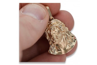 Zawieszka ikona Jezusa z czerwonego 14k 585 różowego złoto pj004r