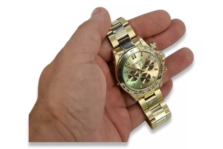 Gold Men's Watch Geneve ★ Zlotychlopak.pl ★ Puritate de aur 585 333 Preț scăzut!