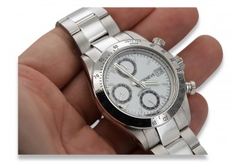 Італійський білий 14k 585 суцільний золотий чоловічий годинник Geneve в стилі Rolex mw041w