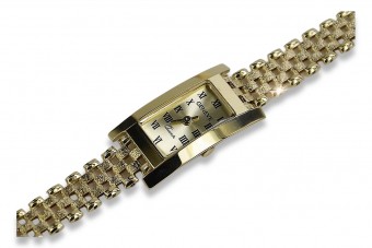 Italienische gelbe Damenuhr aus 14 Karat 585er Gold, Geneve-Armbanduhr lw001y