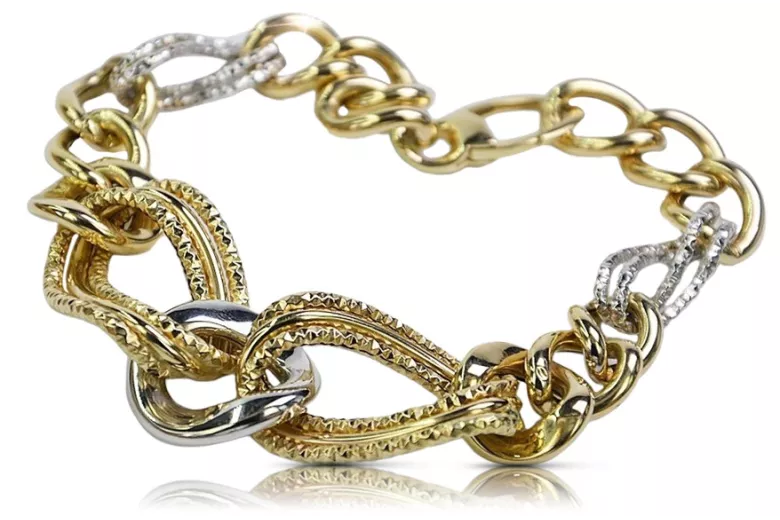 Pulsera de corazón de oro italiano amarillo y blanco de 14k cb068