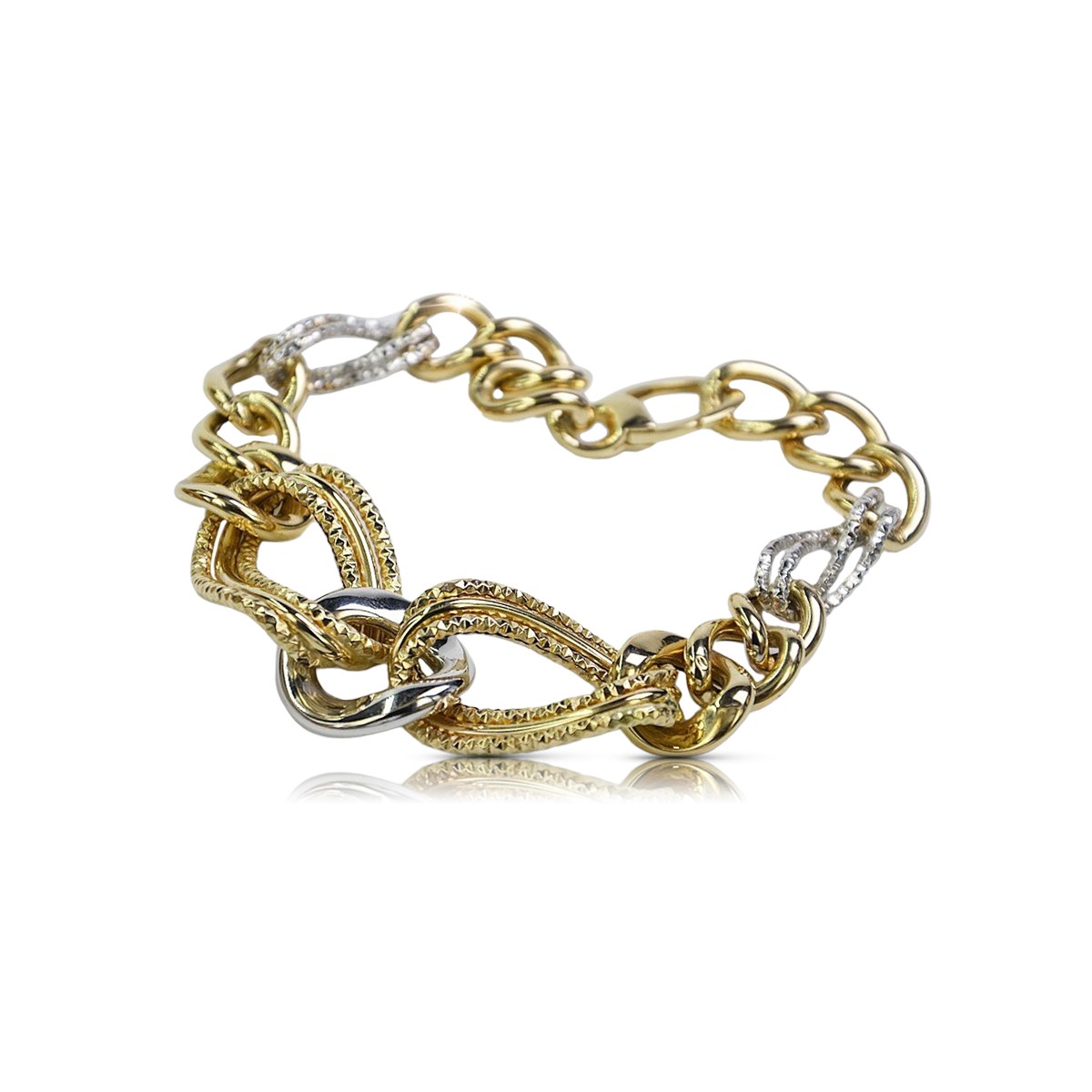 Bracelet coeur italien en or 14 carats jaune & blanc cb068