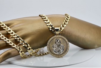 Gold 14k 585 Merry-Anhänger-Symbol mit Gourmette-Kette pm027yw37&cc099y