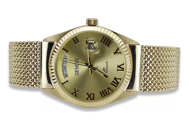 Złoty zegarek z bransoletą damski unisex 14k 585 Geneve mw013ydg&mbw014yo-f