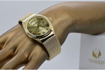 Złoty zegarek z bransoletą damski unisex 14k 585 Geneve mw013ydg&mbw014yo-f