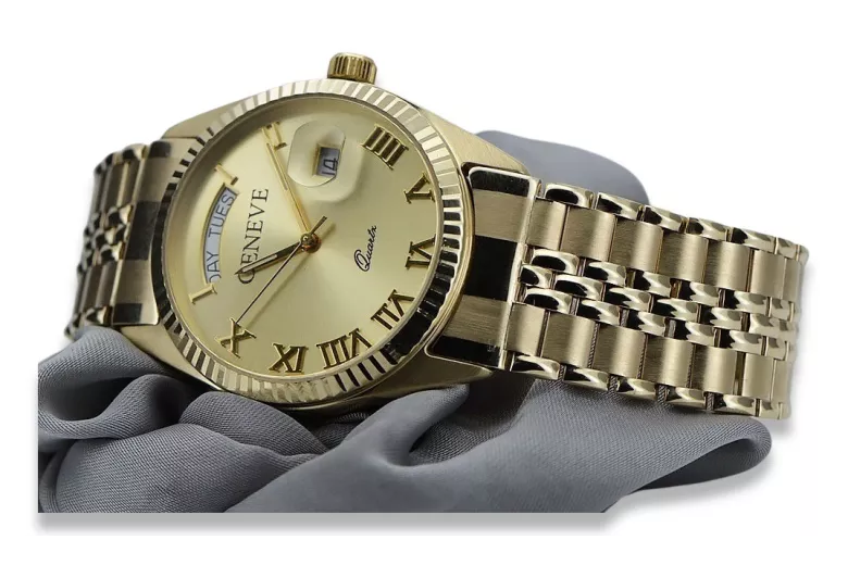 Gold men's watch Geneve ★ zlotychlopak.pl ★ Gold purity 585 333 Low Price!