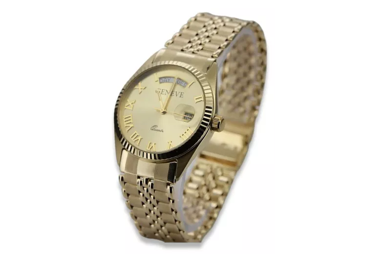 Gold men's watch Geneve ★ zlotychlopak.pl ★ Gold purity 585 333 Low Price!