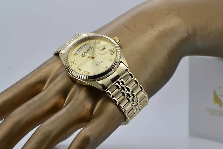 Gold men's watch Geneve ★ zlotychlopak.pl ★ Gold purity 585 333 Low Price!