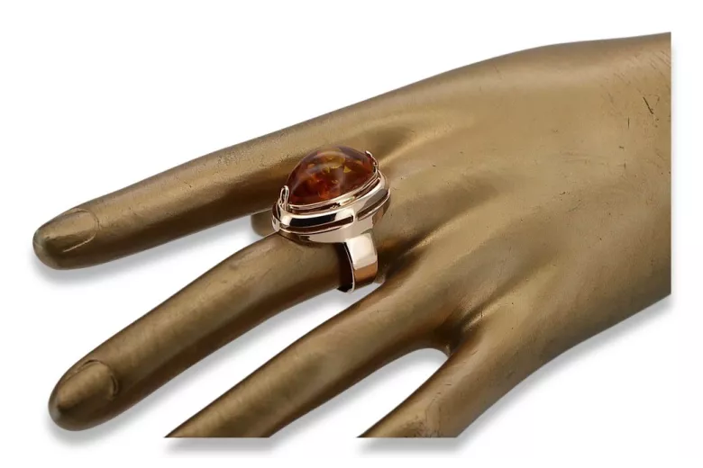 Russian rose Soviet pink USSR red 585 583 gold amber ring vrab004