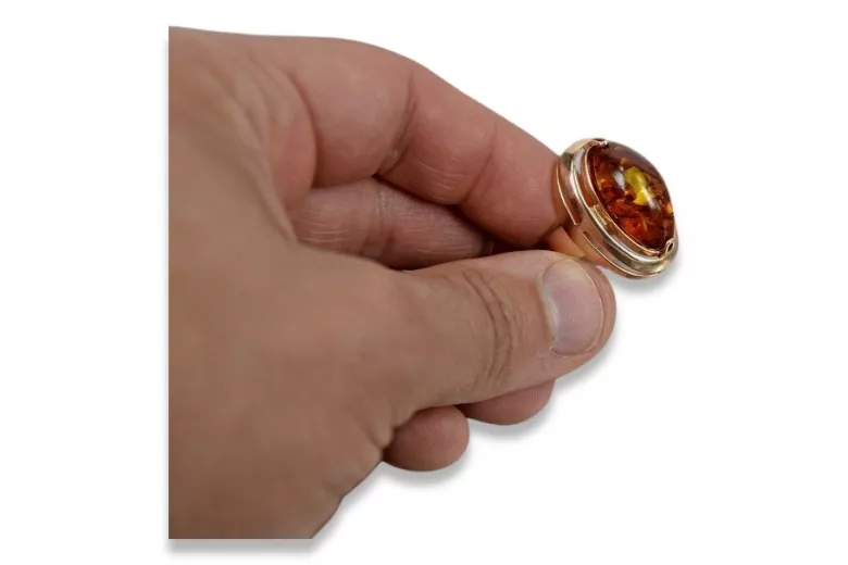 Russian rose Soviet pink USSR red 585 583 gold amber ring vrab004