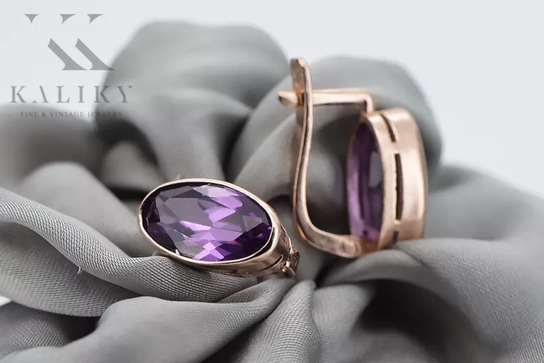 Exklusive 14K Vintage-Roségold Amethyst Ohrringe vec004 Vintage