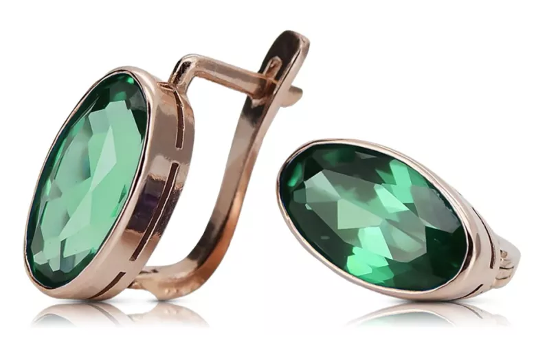 Original Vintage Russian Soviet Emerald Earrings - 14K Rose Gold Classic Collection vec001