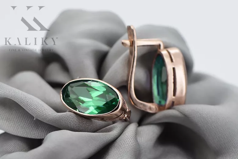 Original Vintage Russian Soviet Emerald Earrings - 14K Rose Gold Classic Collection vec001