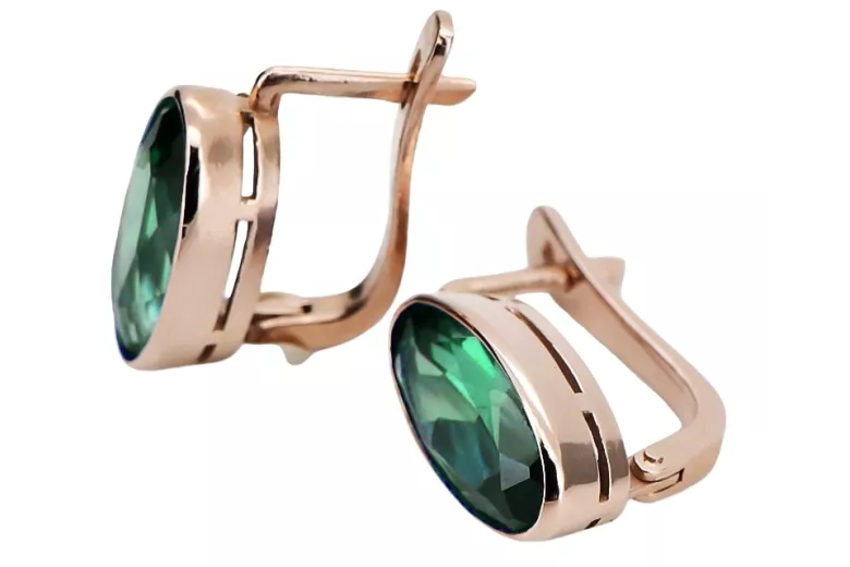 Original Vintage Russian Soviet Emerald Earrings - 14K Rose Gold Classic Collection vec001