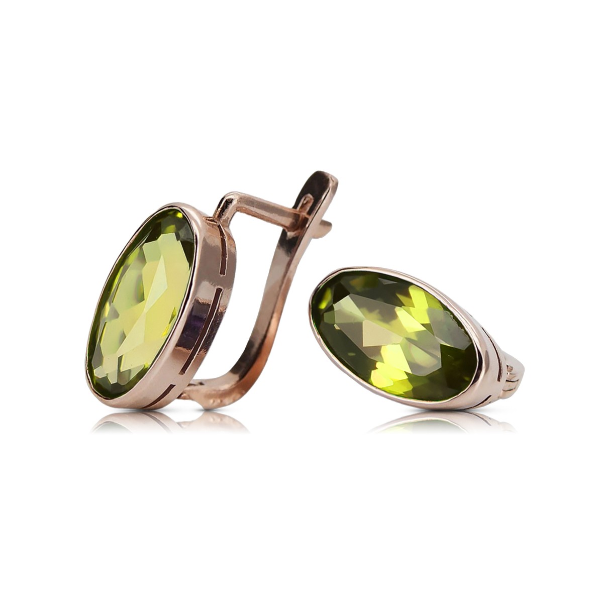 "Stunning Vintage Soviet 14K Rose Gold Earrings with Yellow Peridot Accent vec004" style