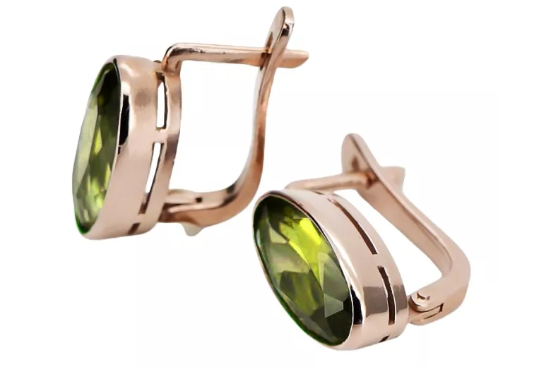 "Stunning Vintage Soviet 14K Rose Gold Earrings with Yellow Peridot Accent vec004" style