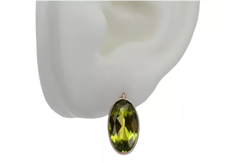 "Stunning Vintage Soviet 14K Rose Gold Earrings with Yellow Peridot Accent vec004" style