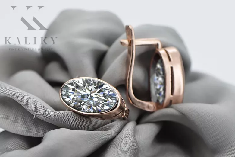 "Russisch-Sowjetische vec001 Vintage Zirkon Ohrringe in 14Kara Originales Roségold" style