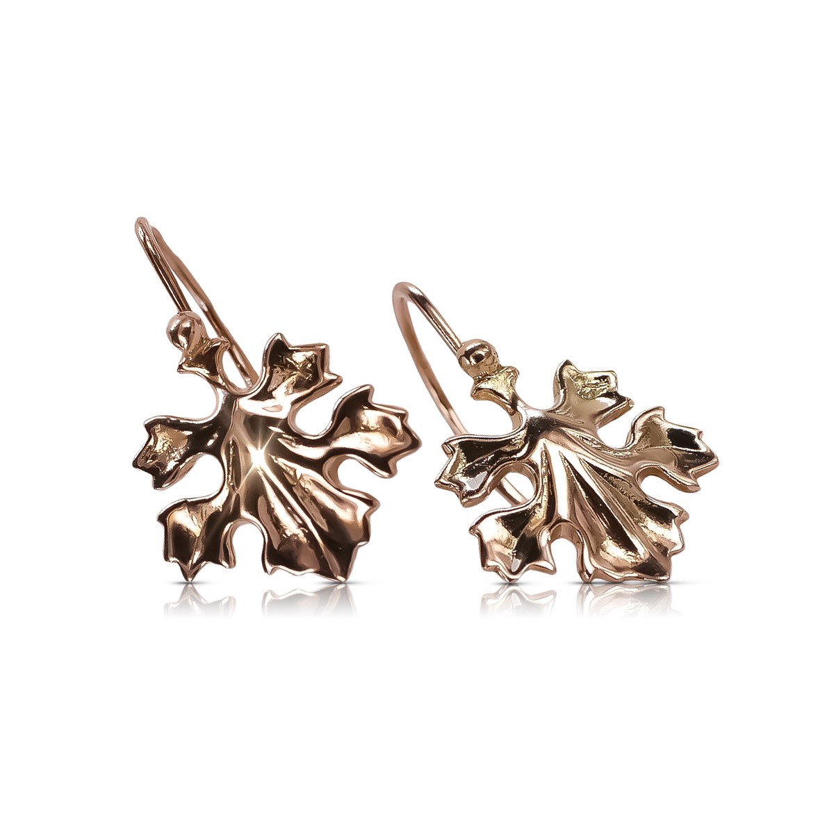 "Or rose 14 carats vintage d'origin, Boucles d'oreilles feuille sans pierres" ven047