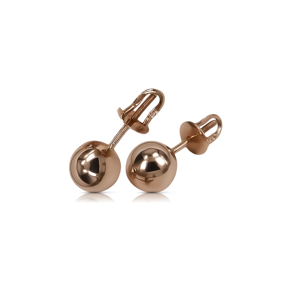 "Vintage 14K 585 Rose Gold Ball Earrings - Stoneless Original Design" ven043