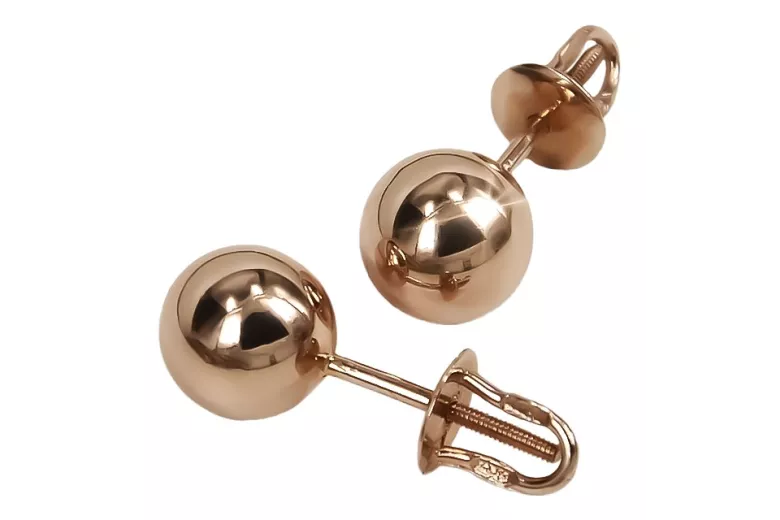 "Vintage 14K 585 Rose Gold Ball Earrings - Stoneless Original Design" ven043