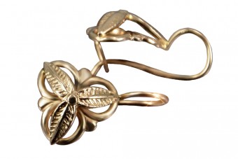 "Aretes de Hoja Clásicos en Auténtico Oro Rosa Antiguo de 14k Sin Piedras" ven064