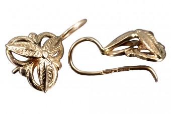 "Aretes de Hoja Clásicos en Auténtico Oro Rosa Antiguo de 14k Sin Piedras" ven064