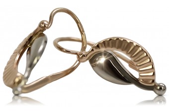 "Classic 14K 585 Rose Gold Vintage Leaf Earrings - No Stones" ven065