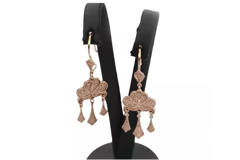 "Exquisitos Pendientes Gipsy de Oro Rosa Antiguo de 14k, Diseño Vintage sin Piedras" ven067