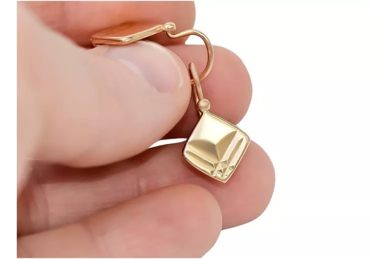 "Vintage 14K Rose Gold Square Earrings without Stones" ven071