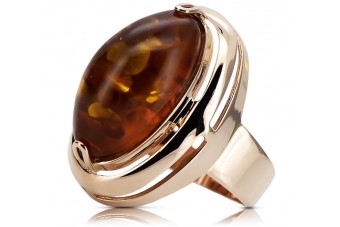 "Elegant Vintage 14K Rose Pink Gold Ring with Authentic Amber Gemstone" vrab004