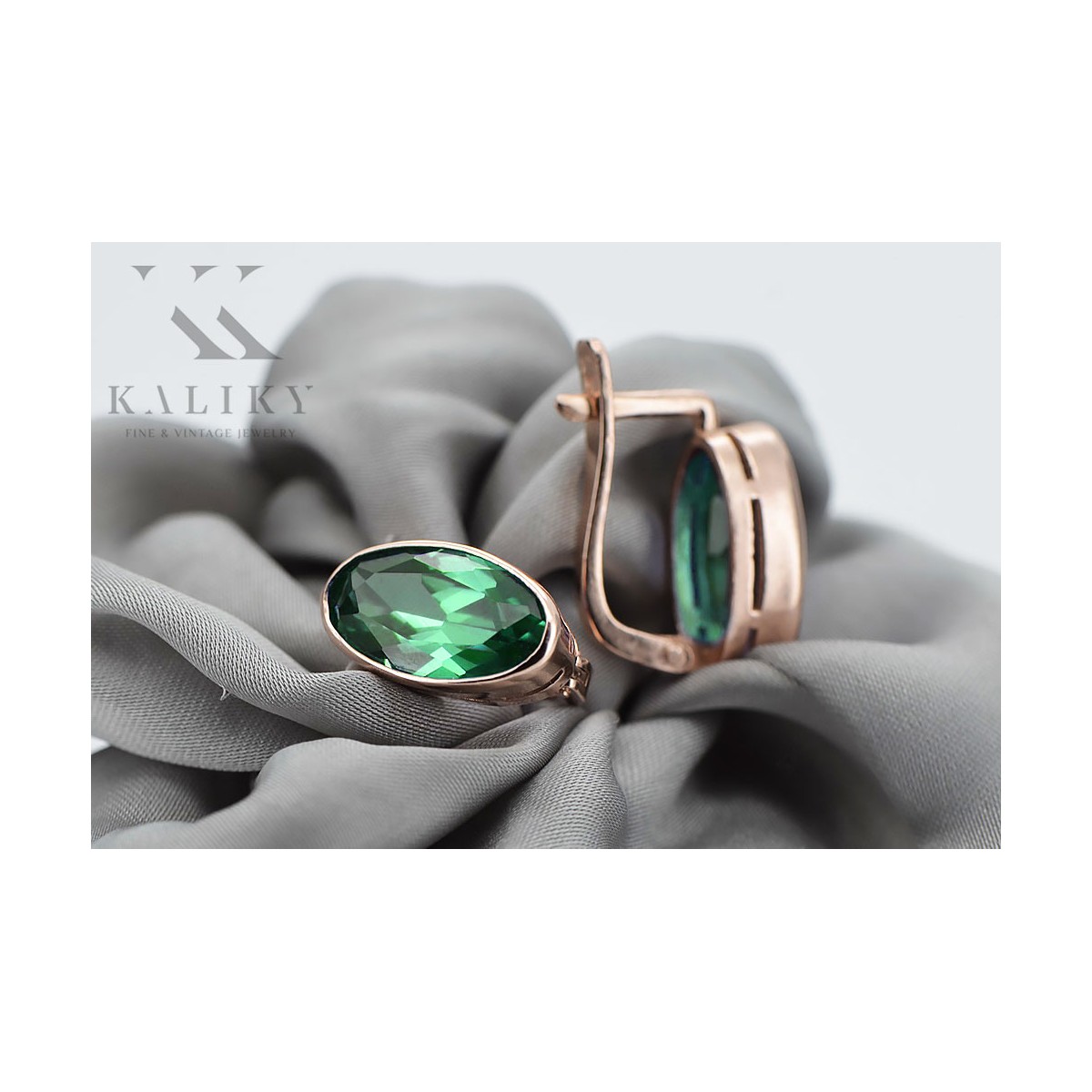 Vintage silver rose gold plated 925 emerald earrings vec001rp