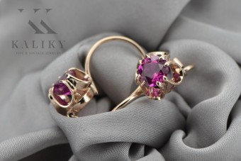 Amethyst kolczyki w stylu Vintage z 14k różowego złota, Oryginalny Rosyjski Wyrób vec035