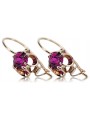 Or rose 14 carats et améthyste, boucles d'oreilles vintage d'inspiration soviétique russe style