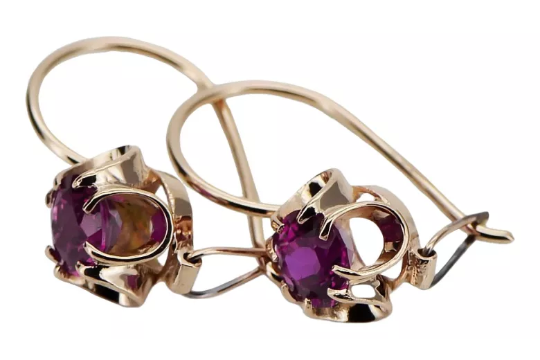 Amethyst kolczyki w stylu Vintage z 14k różowego złota, Oryginalny Rosyjski Wyrób vec035