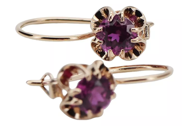 Vintage Russisch-Sowjetische 14K Roségold Amethyst Ohrringe im Originalen Stil vec035