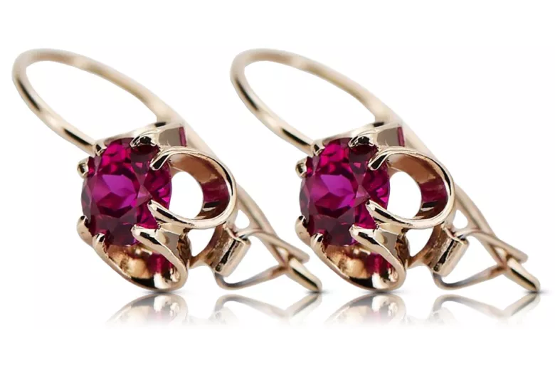 "Original Vintage Ruby Earrings in 14K Rose Gold - Unique Russian Soviet Design vec035" style