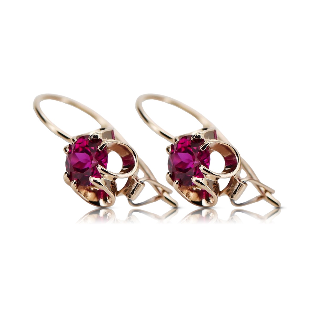 "Original Vintage Ruby Earrings in 14K Rose Gold - Unique Russian Soviet Design vec035" style