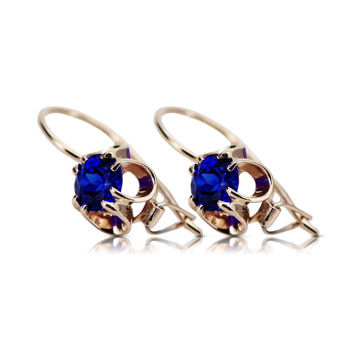 Luxurious 14K Rose Pink Gold and Sapphire Earrings - Vintage Russian Soviet Era Inspired vec035