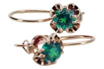 Vintage Russian 14K Rose Gold Emerald Earrings - Authentic Soviet Jewelry vec035