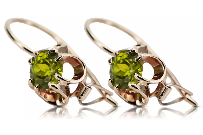 Original Vintage 14K Rose Gold Peridot Earrings with Russian Soviet Aesthetic vec035