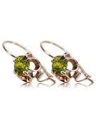 Pendientes Vec035 de Oro Rosa Antiguo 14k con Peridoto, Diseño Vintage Ruso Soviético style