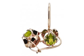 Original Vintage 14K Rose Gold Peridot Earrings with Russian Soviet Aesthetic vec035