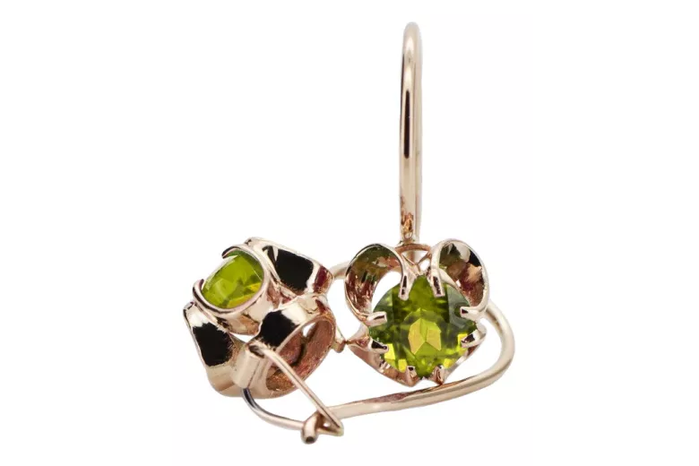 Original Vintage 14K Rose Gold Peridot Earrings with Russian Soviet Aesthetic vec035