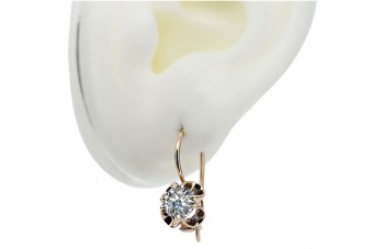 Or rose 14 carats avec zircon, Boucles d'oreilles vintage d'origine soviétique russe. style