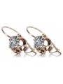 Or rose 14 carats avec zircon, Boucles d'oreilles vintage d'origine soviétique russe. style