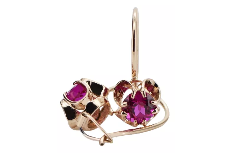 Silver rose gold plated 925 ruby earrings vec035rp Vintage