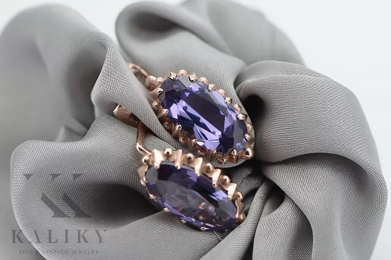 Exquisite Original 14K Rose Gold and Alexandrite Earrings vec174