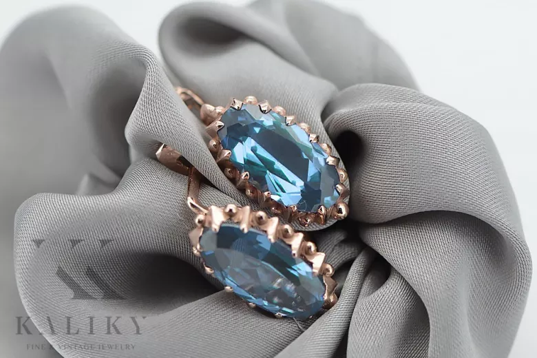 "Classic Aquamarine 14K Rose Gold Earrings, Original Vintage vec174" Vintage